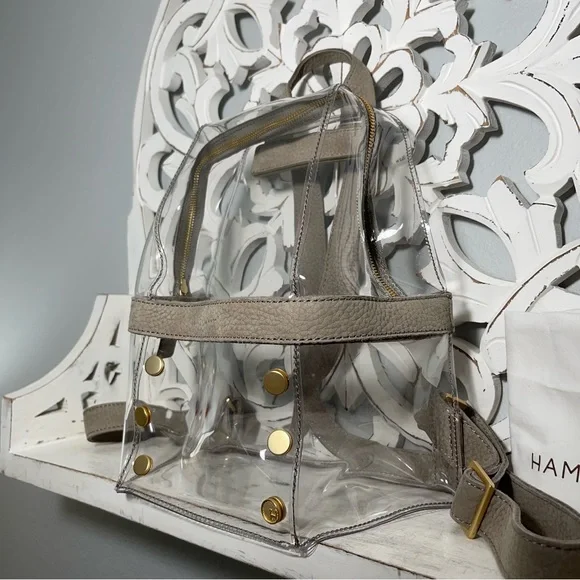 SOLD Hammitt Los Angeles Hunter Medium Clear Backpack Grey Natural Brushed Gold - Picture 4 of 6